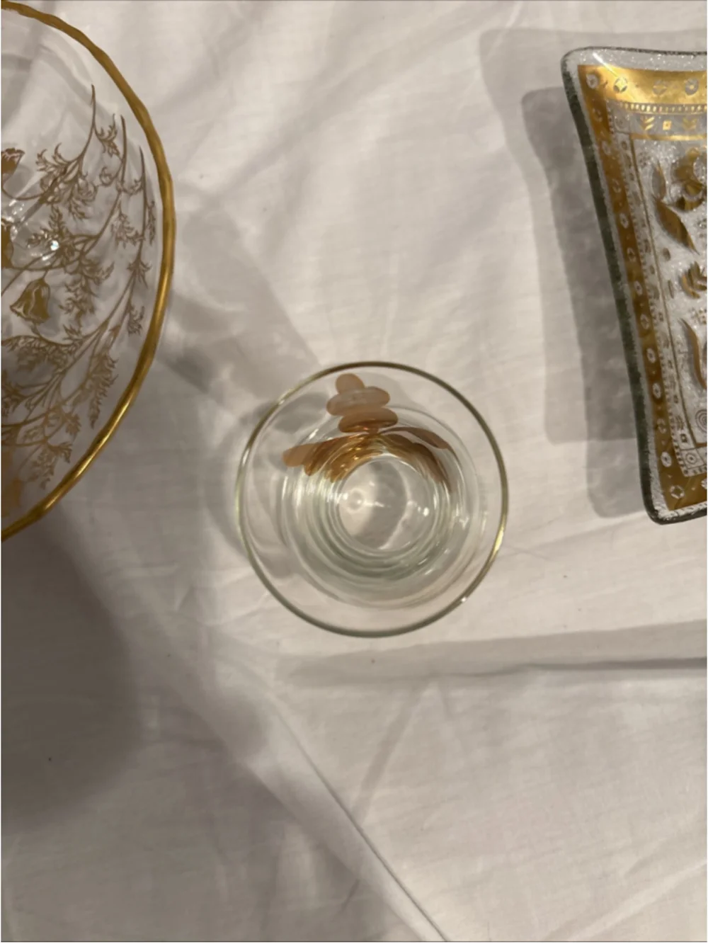 Vintage Glass Dish, Bud Vase & Caprice Footed Platter W/painted Gold 1065